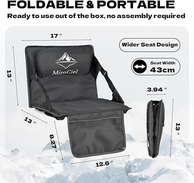 Stadium Seat with Back Support: Lightweight Foldable Bleacher Cushion for Outdoor,Sport Events,Picnic,Camping,Hiking (Black) - Image 2