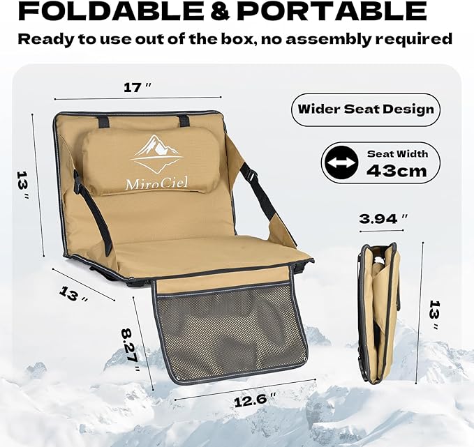 Stadium Seat with Back Support: Lightweight Foldable Bleacher Cushion for Outdoor,Sport Events,Picnic,Camping,Hiking (Khaki) - Image 2