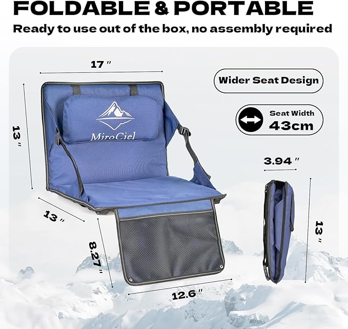 Stadium Seat with Back Support: Lightweight Foldable Bleacher Cushion for Outdoor,Sport Events,Picnic,Camping,Hiking (Army Blue) - Image 2
